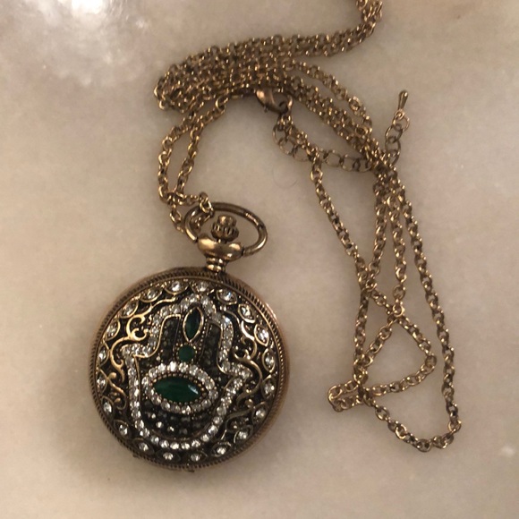 Vintage Jewelry - Long Hamsa stunning watch necklace
